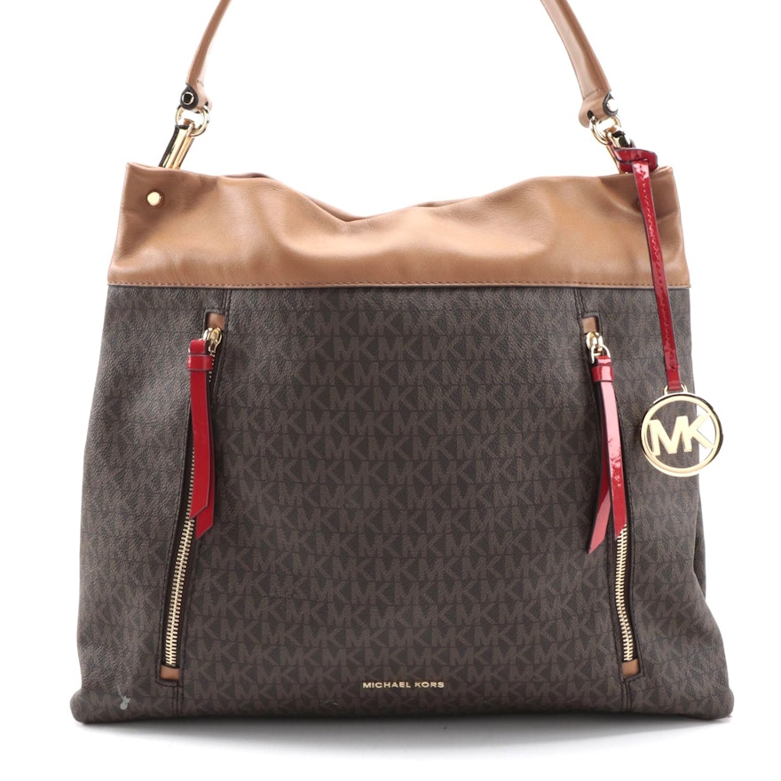 MICHAEL Michael Kors Signature Large Lex Hobo Bag in Brown/Acorn/Bright Red