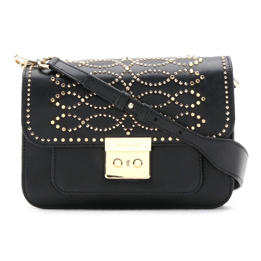 Michael Kors Studded Sloan Shoulder Bag in Black Leather