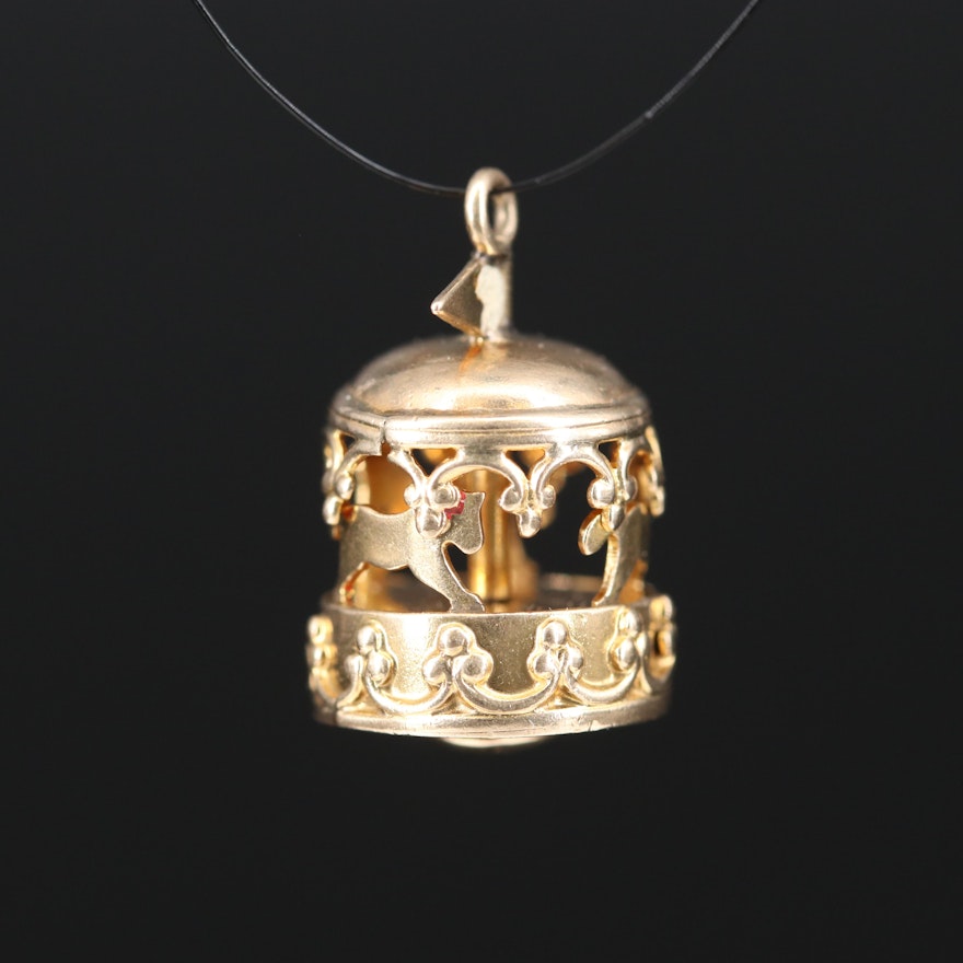 14K Articulated Carousel Pendant with Enamel Accents