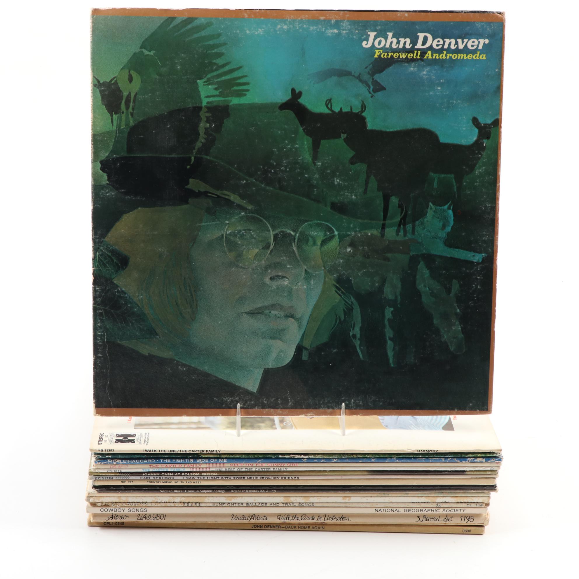 Johnny Cash, John Denver, Merle Haggard, and Other LP Vinyl Records, Mid-20th C.