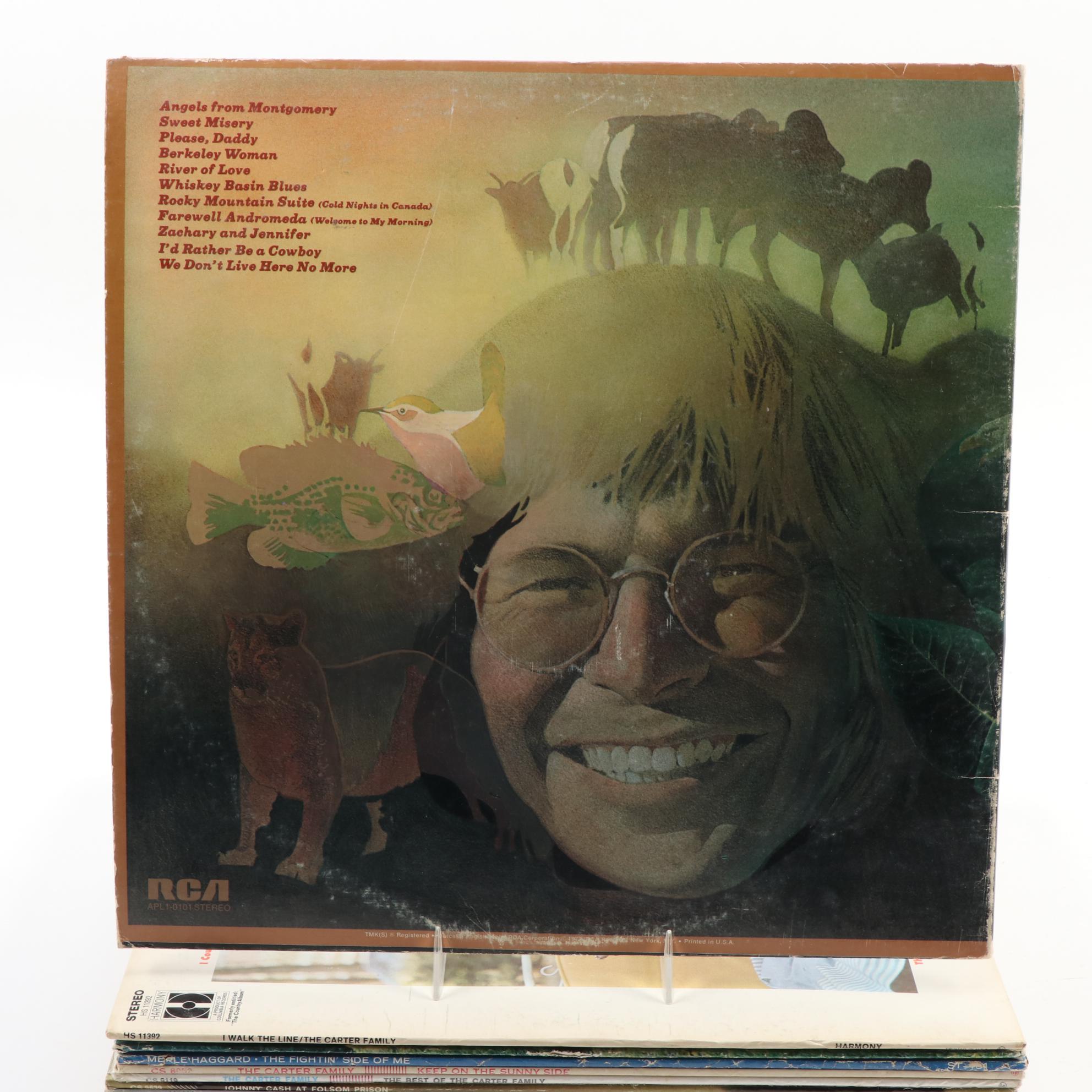 Johnny Cash, John Denver, Merle Haggard, and Other LP Vinyl Records, Mid-20th C.