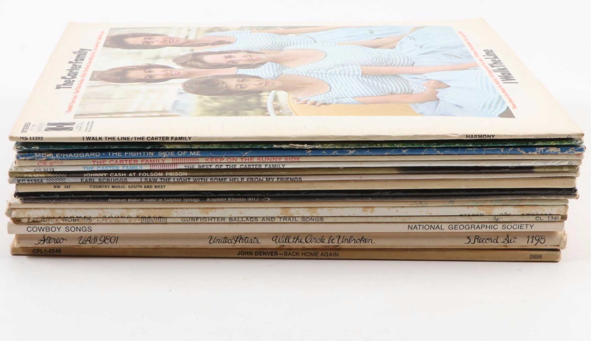 Johnny Cash, John Denver, Merle Haggard, and Other LP Vinyl Records, Mid-20th C.