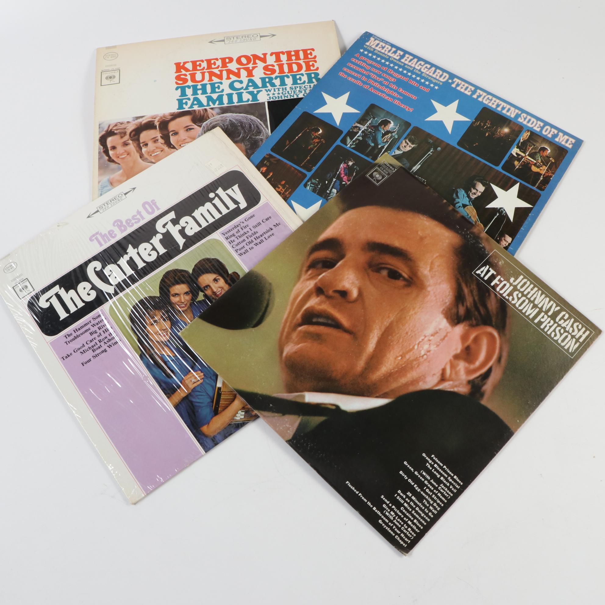 Johnny Cash, John Denver, Merle Haggard, and Other LP Vinyl Records, Mid-20th C.
