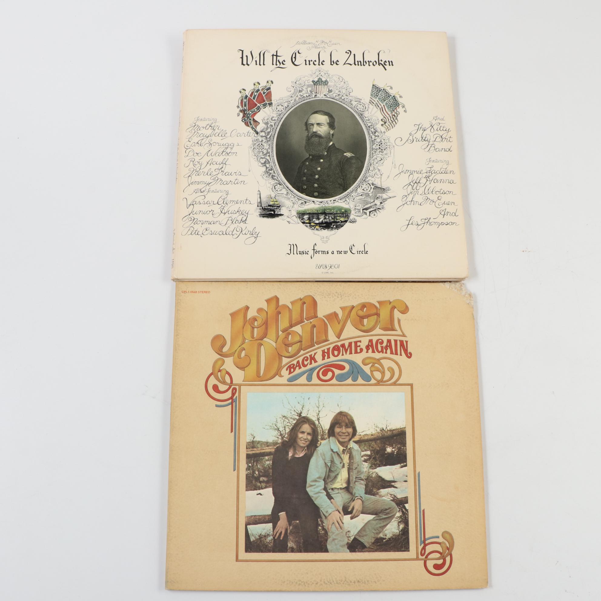 Johnny Cash, John Denver, Merle Haggard, and Other LP Vinyl Records, Mid-20th C.