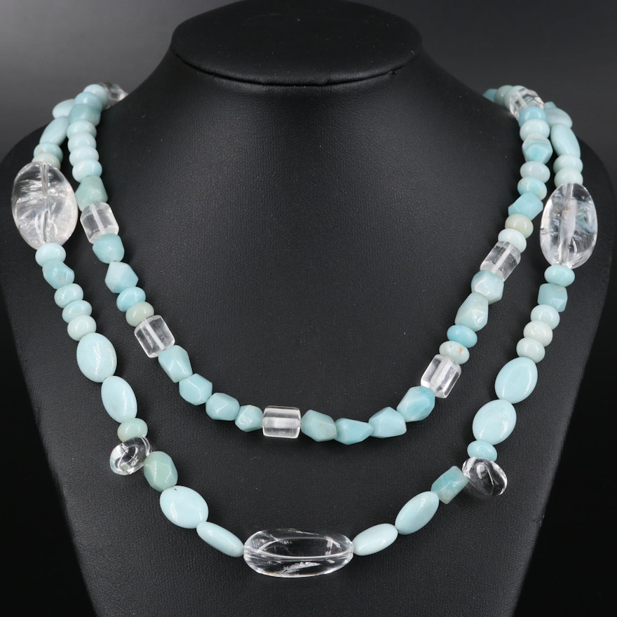 Pearl and Gemstone Double Strand Necklace with Sterling Clasp