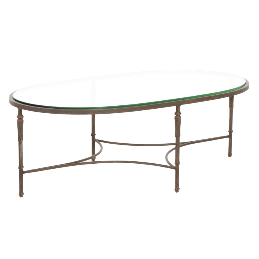 Contemporary Metal Glass Top Oval Coffee Table