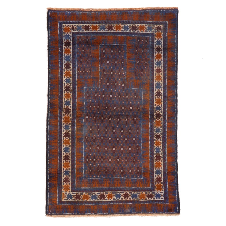2'11 x 4'6 Hand-Knotted Persian Baluch Prayer Rug, 1990s