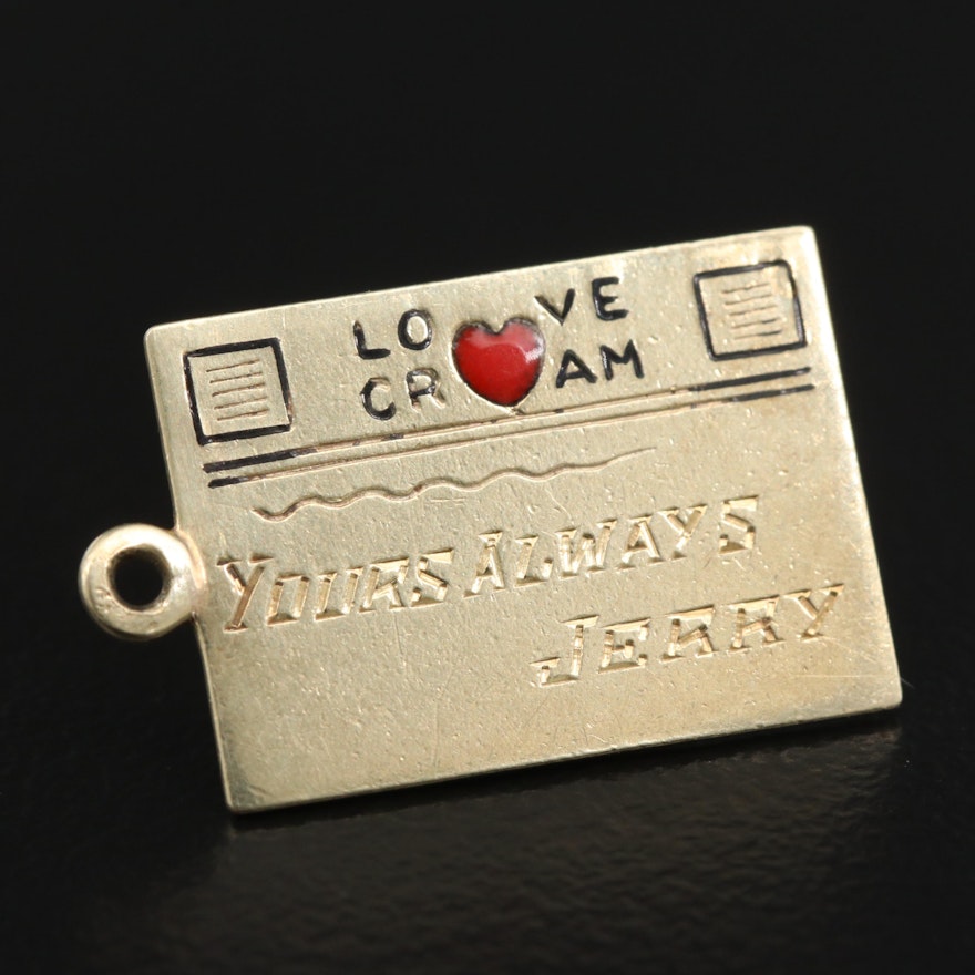 14K Telegram Pendant with Enamel Accent