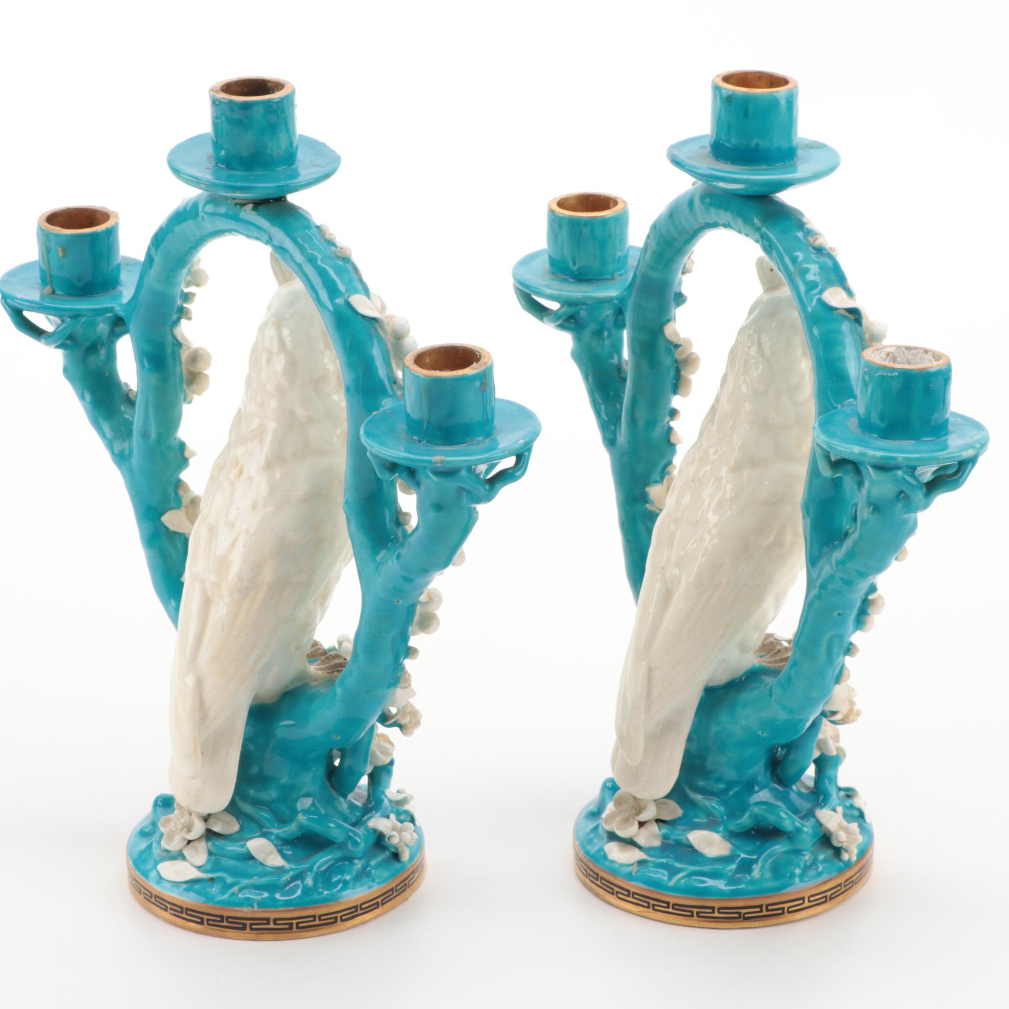 Bernard Moore Pottery of England Figural Perched Owl Candelabra, circa 1910