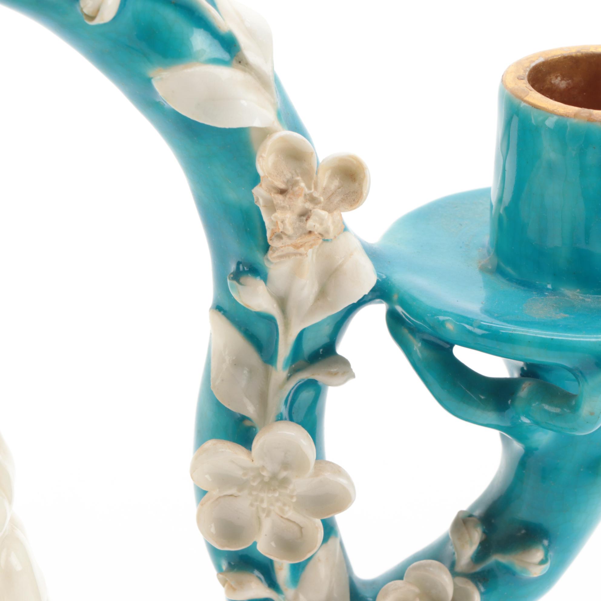 Bernard Moore Pottery of England Figural Perched Owl Candelabra, circa 1910