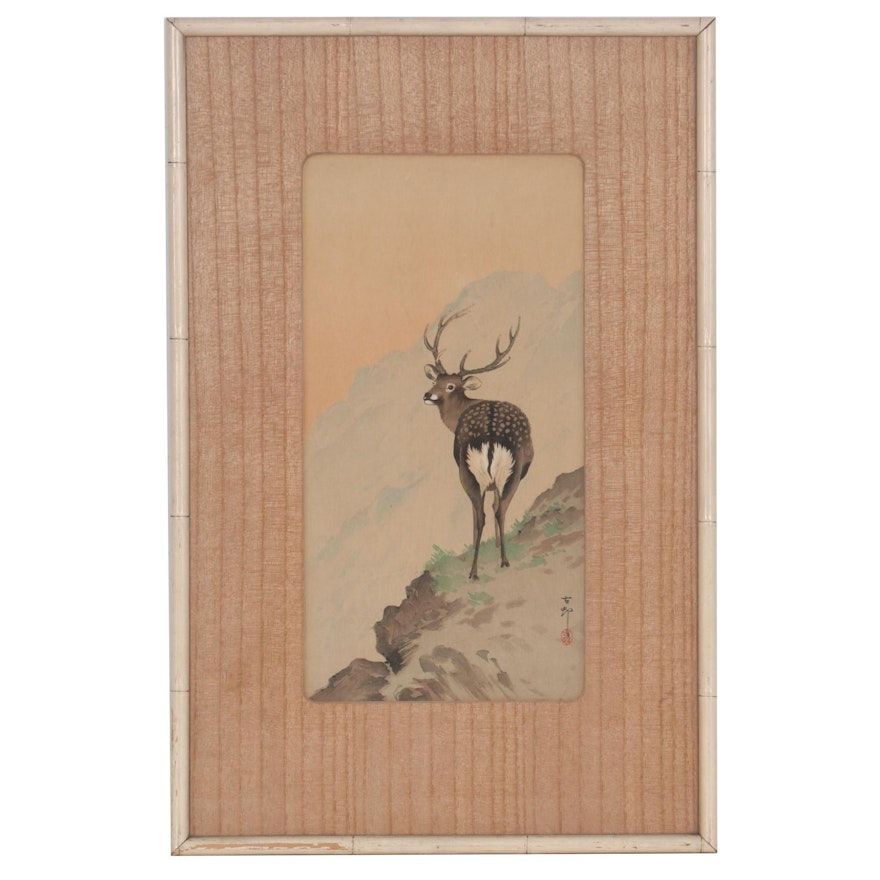 Ohara Koson Woodblock "Deer in the Mountains," Early 20th Century