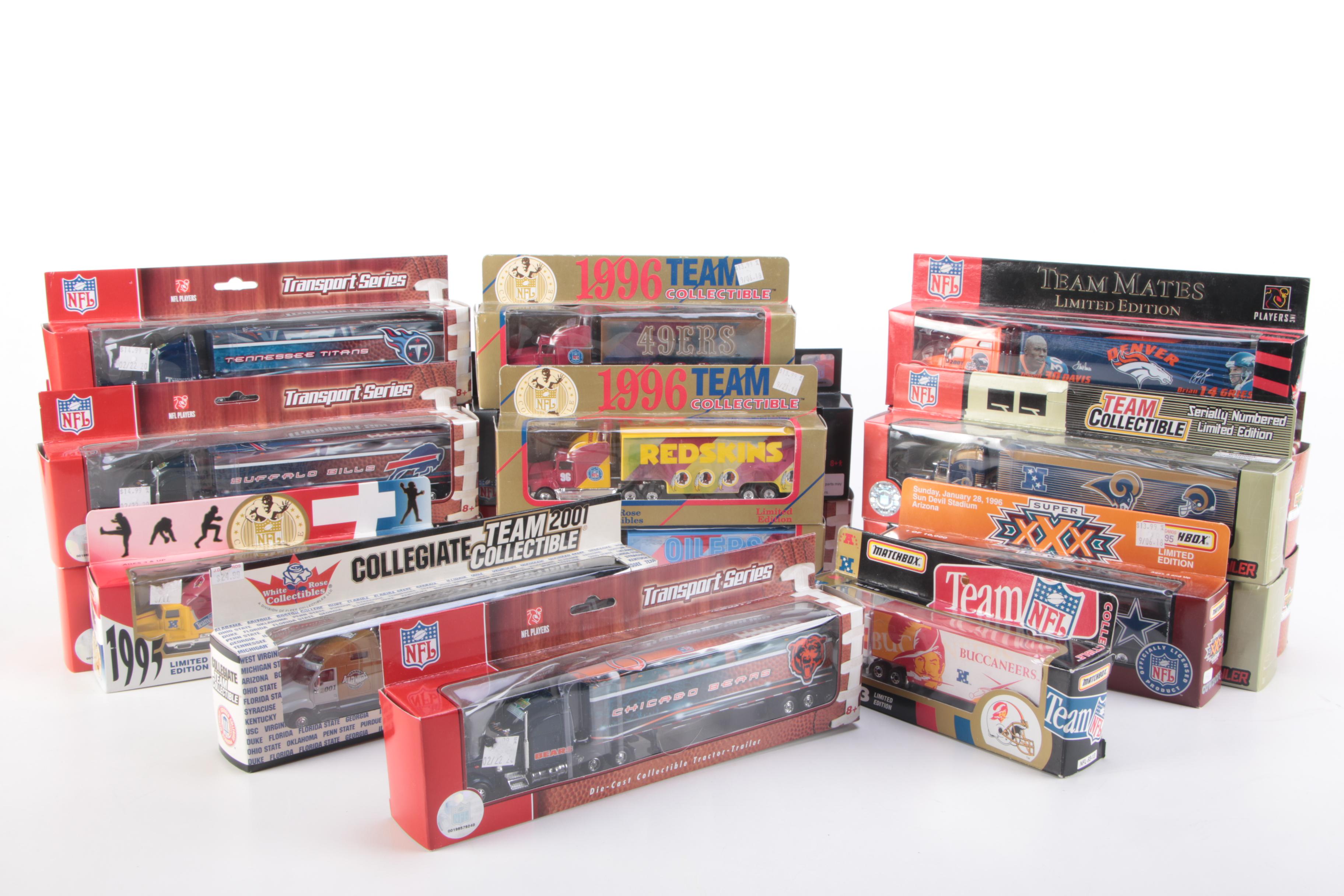 NFL Teams and Purdue Diecast Collectible Tractor Trailers Including Buccaneers