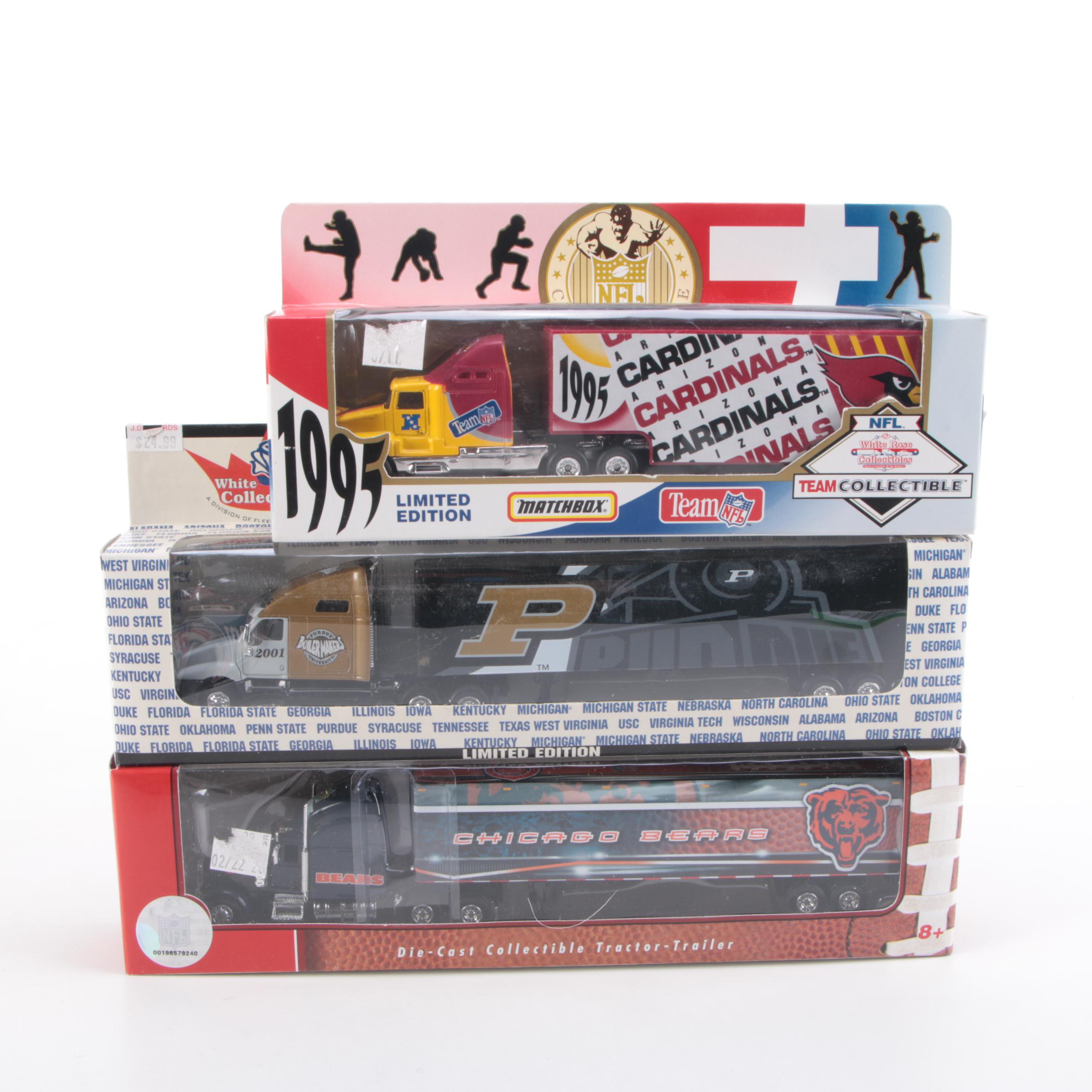NFL Teams and Purdue Diecast Collectible Tractor Trailers Including Buccaneers