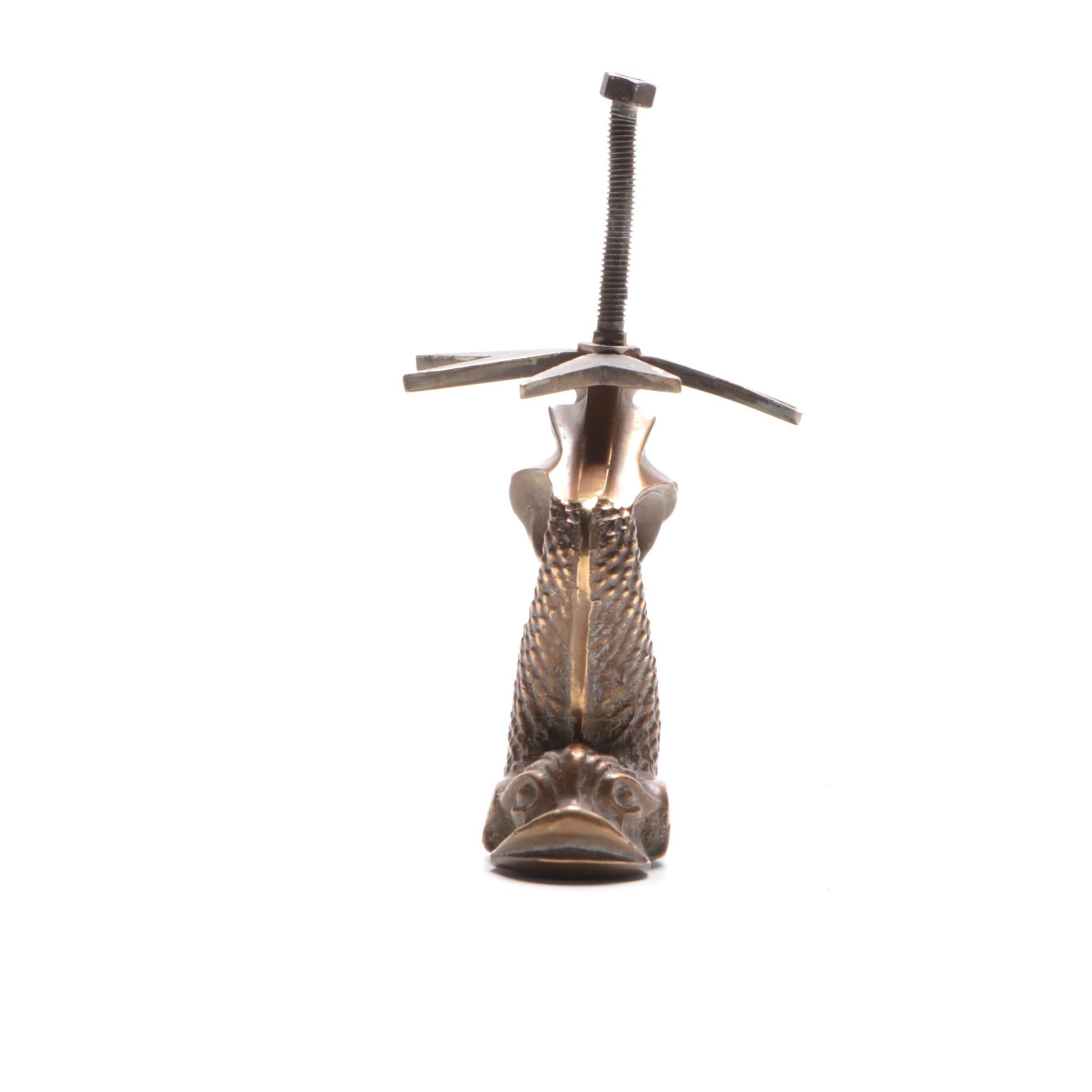 Cutajar Works Malta Solid Brass Dolphin Door Knocker, Early to Mid 20th C.