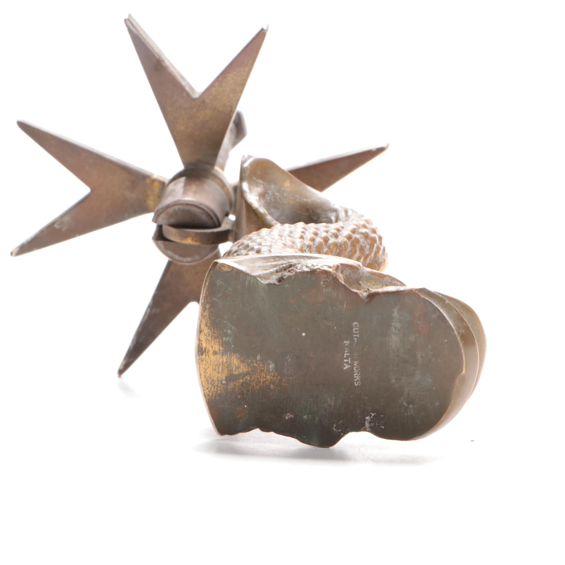 Cutajar Works Malta Solid Brass Dolphin Door Knocker, Early to Mid 20th C.