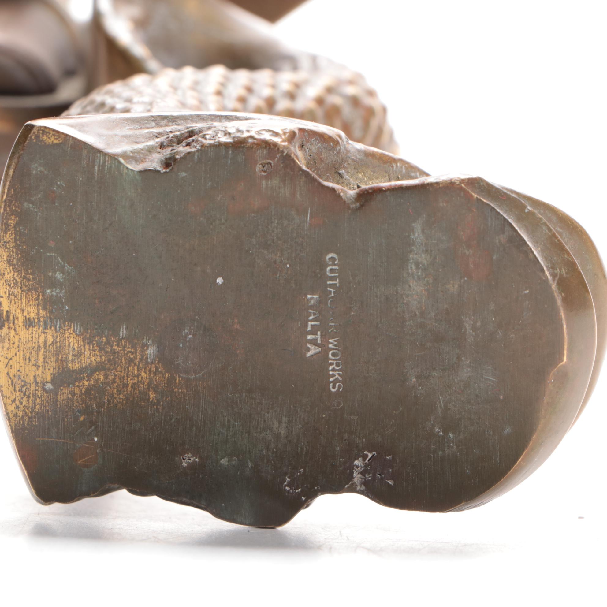 Cutajar Works Malta Solid Brass Dolphin Door Knocker, Early to Mid 20th C.