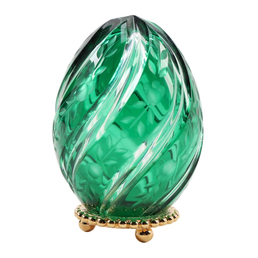 Green and Clear Crystal Faberge Style Egg