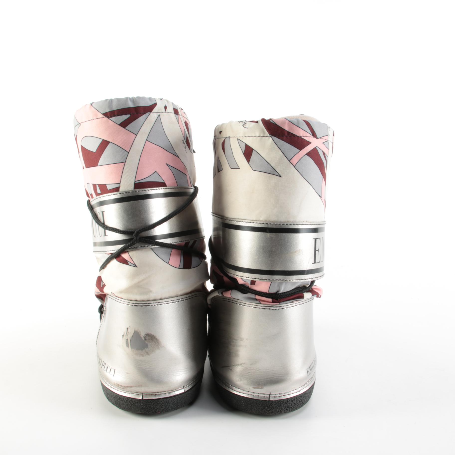 Emilio Pucci Abstract Print and Metallic Lace-Up Snow Boots