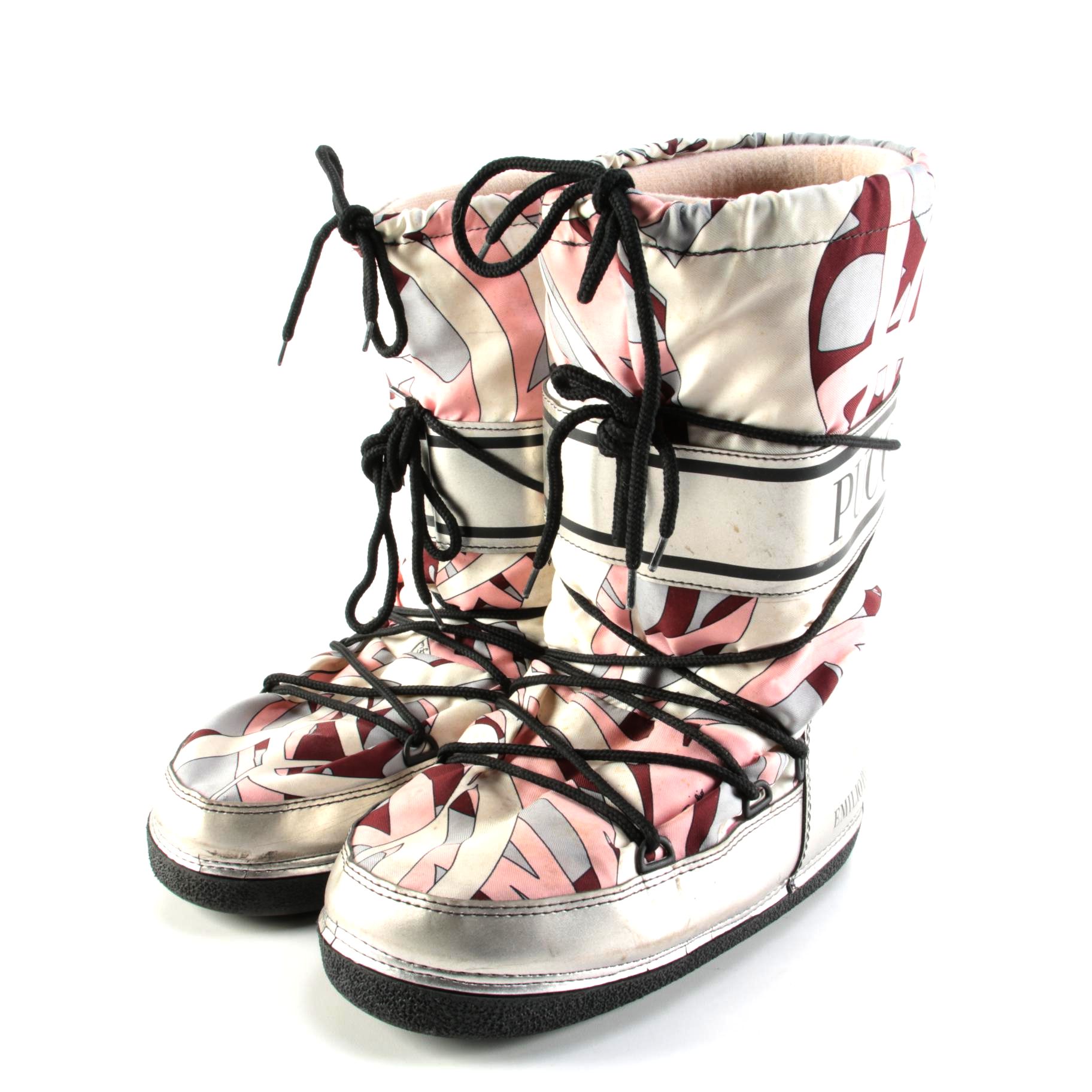 Emilio Pucci Abstract Print and Metallic Lace-Up Snow Boots