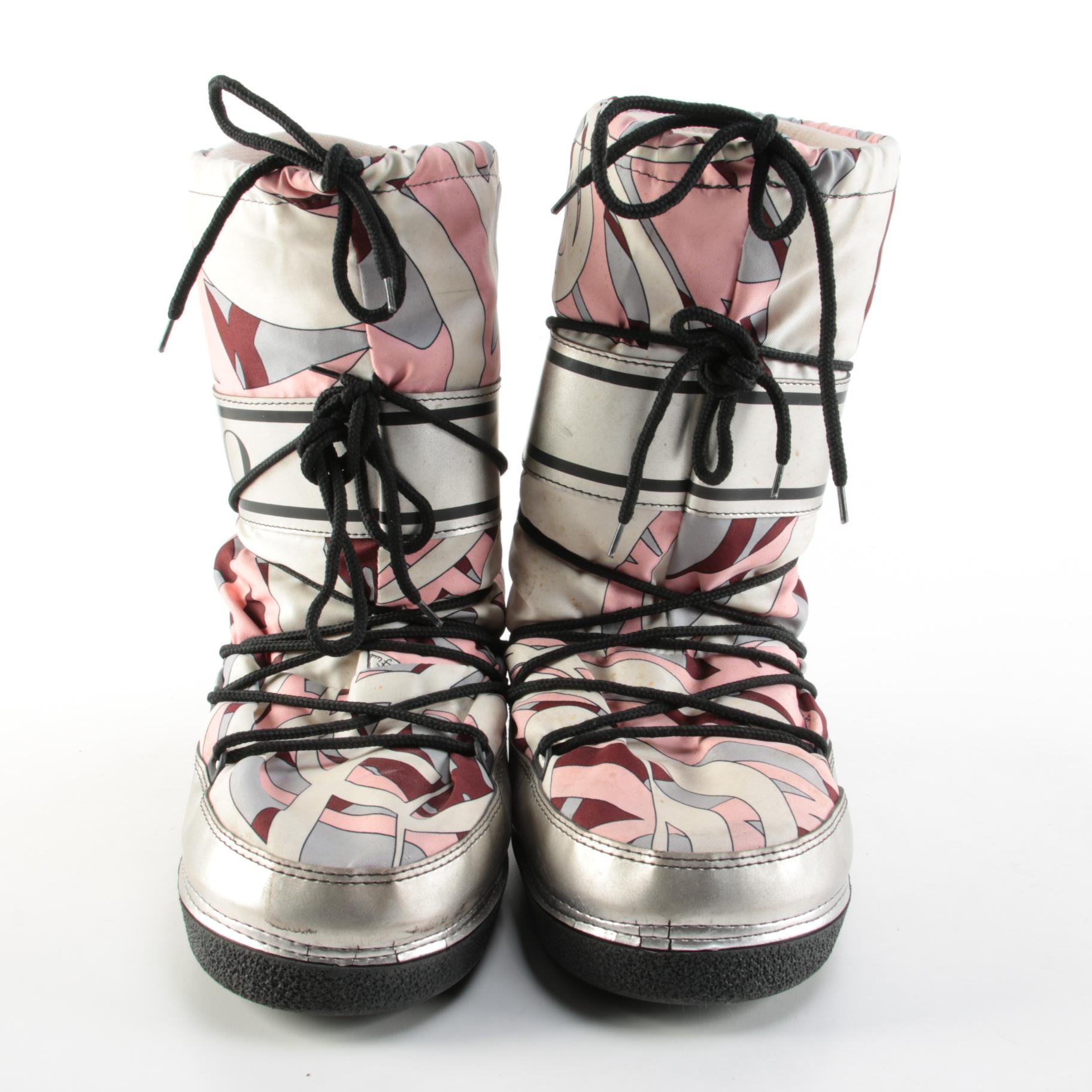 Emilio Pucci Abstract Print and Metallic Lace-Up Snow Boots