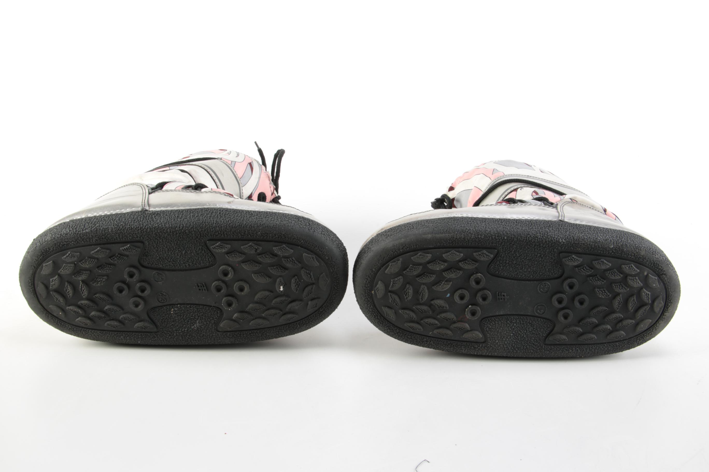 Emilio Pucci Abstract Print and Metallic Lace-Up Snow Boots