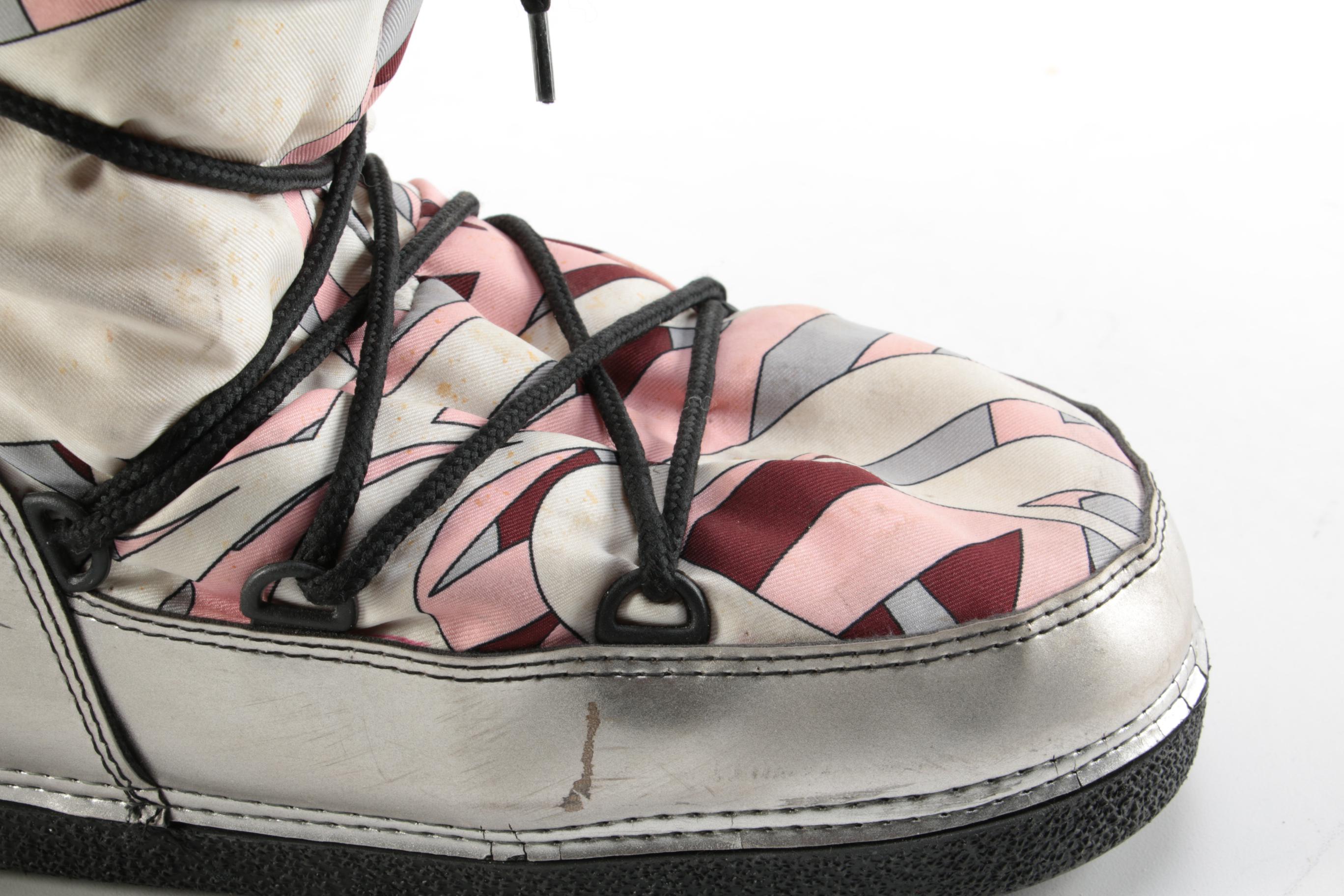 Emilio Pucci Abstract Print and Metallic Lace-Up Snow Boots