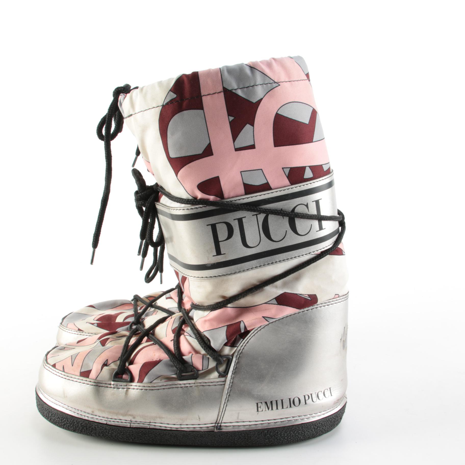 Emilio Pucci Abstract Print and Metallic Lace-Up Snow Boots