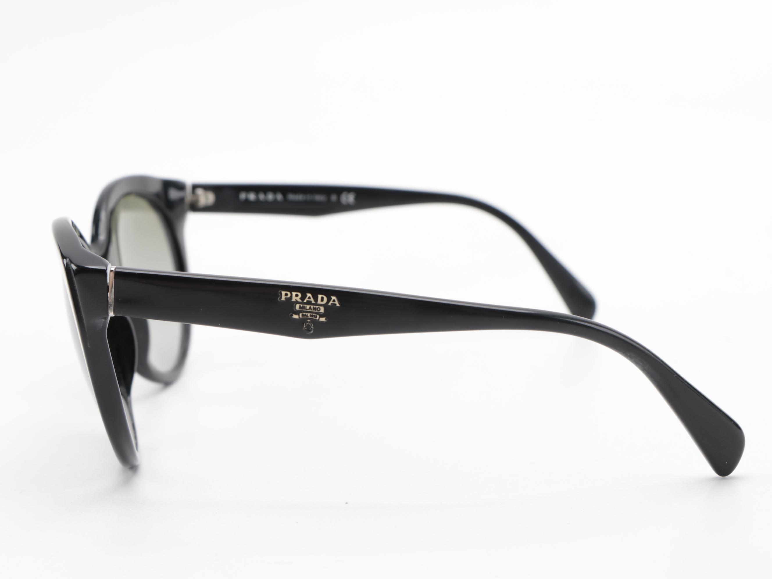 Prada SPR230 Black Modified Cat Eye Sunglasses with Case and Box