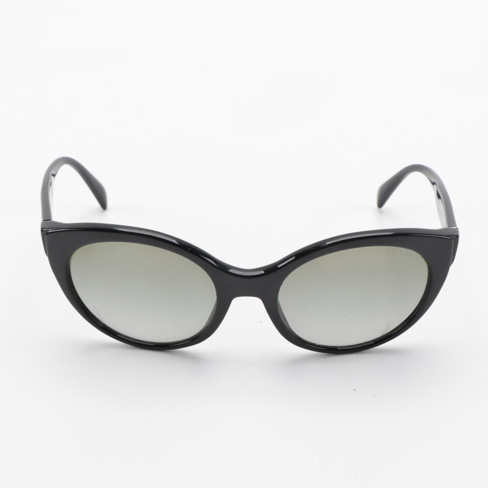 Prada SPR230 Black Modified Cat Eye Sunglasses with Case and Box
