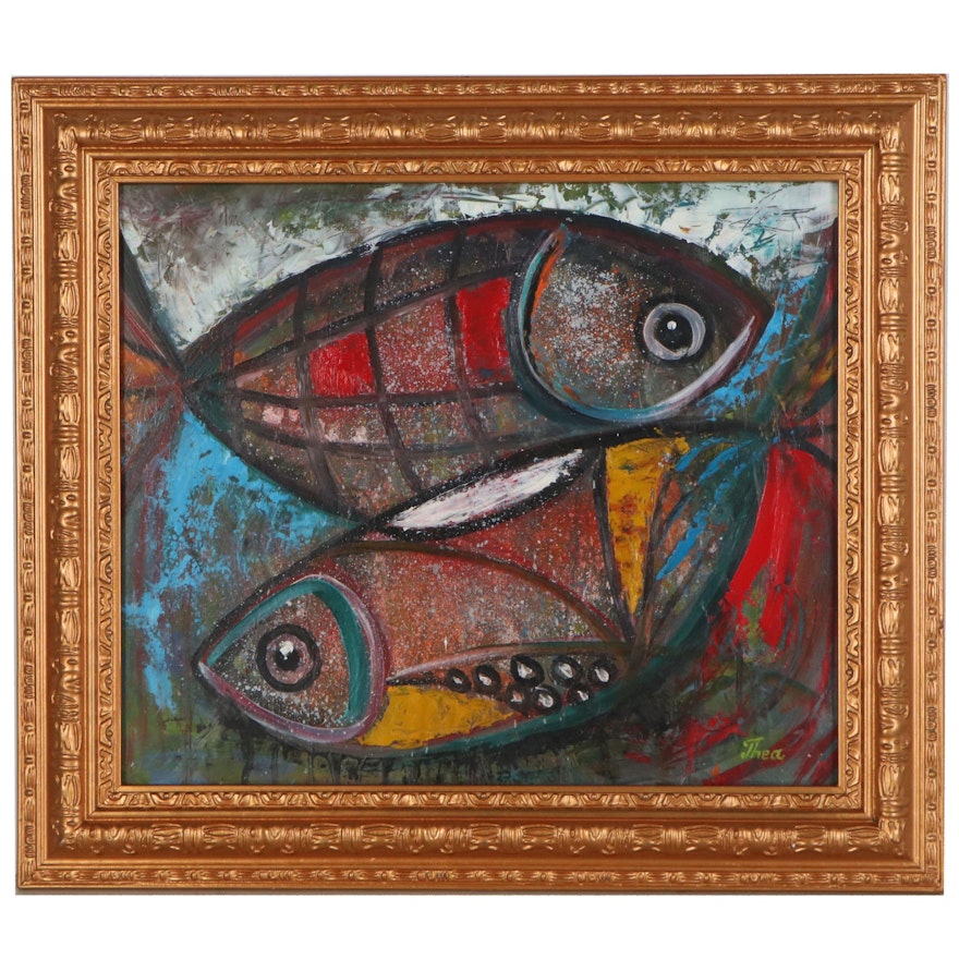 Thea Mamukelashvili Oil Painting "Abstract Fish," 2021