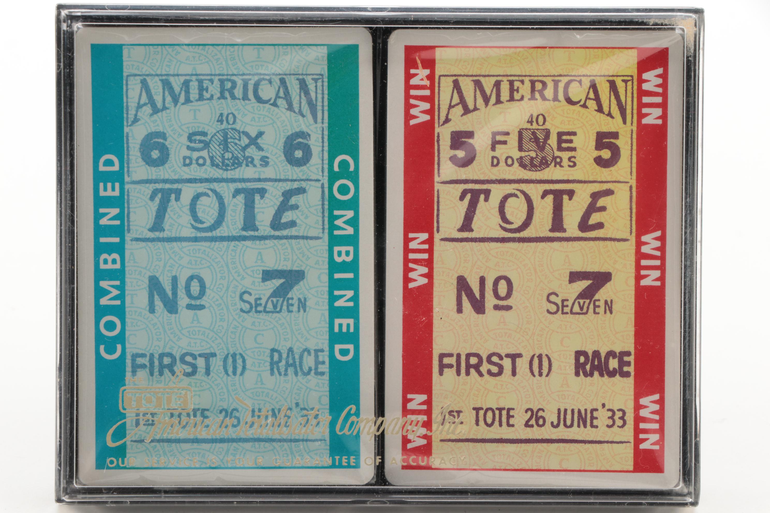 "Tote Ticket" Playing Cards with Embossed Brass Equestrian Motif Card Dish