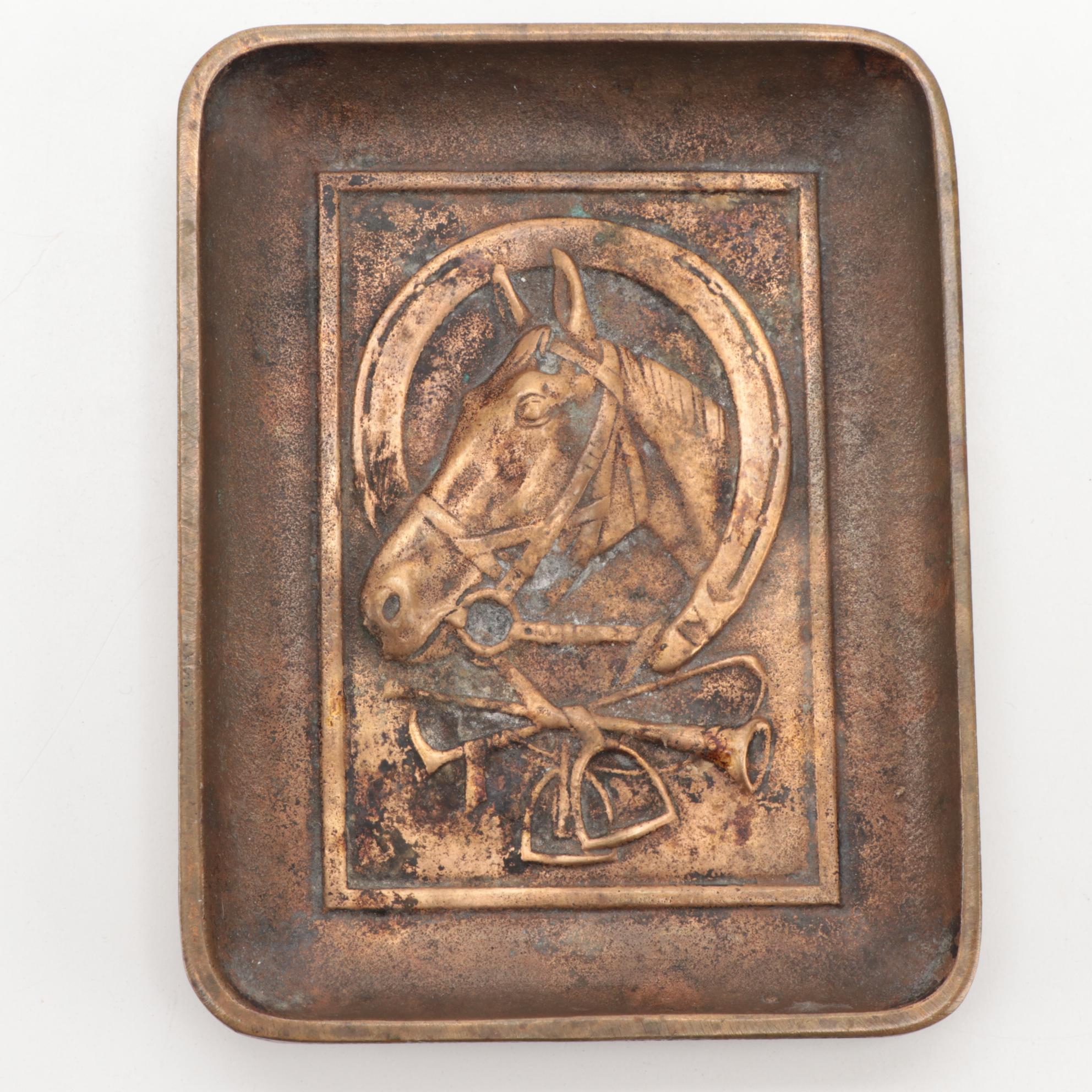 "Tote Ticket" Playing Cards with Embossed Brass Equestrian Motif Card Dish