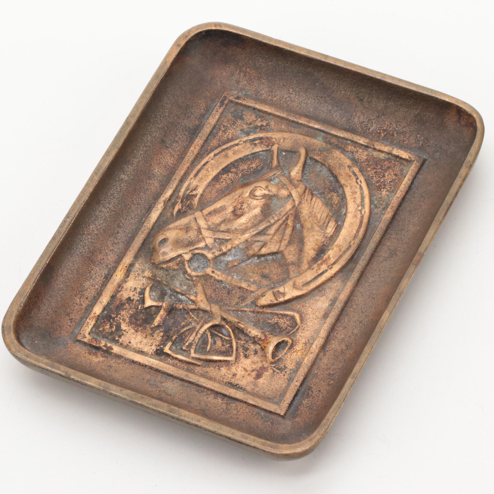 "Tote Ticket" Playing Cards with Embossed Brass Equestrian Motif Card Dish