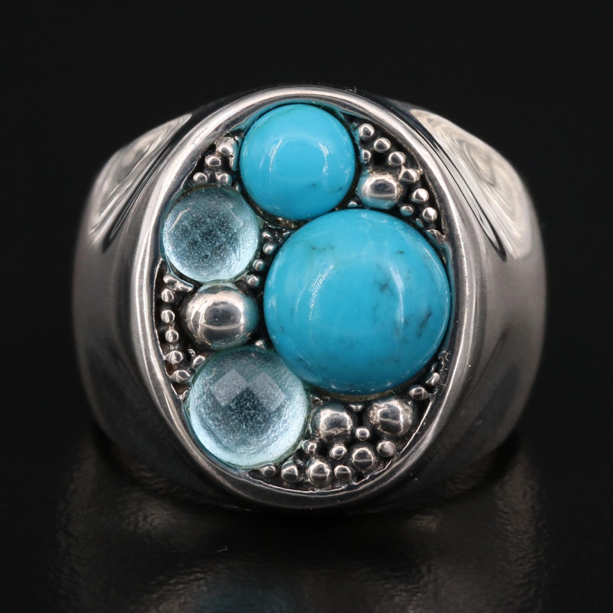 Michael Dawkins Sterling Turquoise and Topaz Ring with Granulation Design