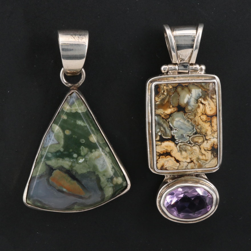Sterling Silver Pendants Featuring Jasper and Amethyst Including Sarda