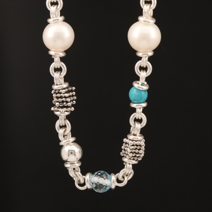 Michael Dawkins Sterling Pearl Station Necklace