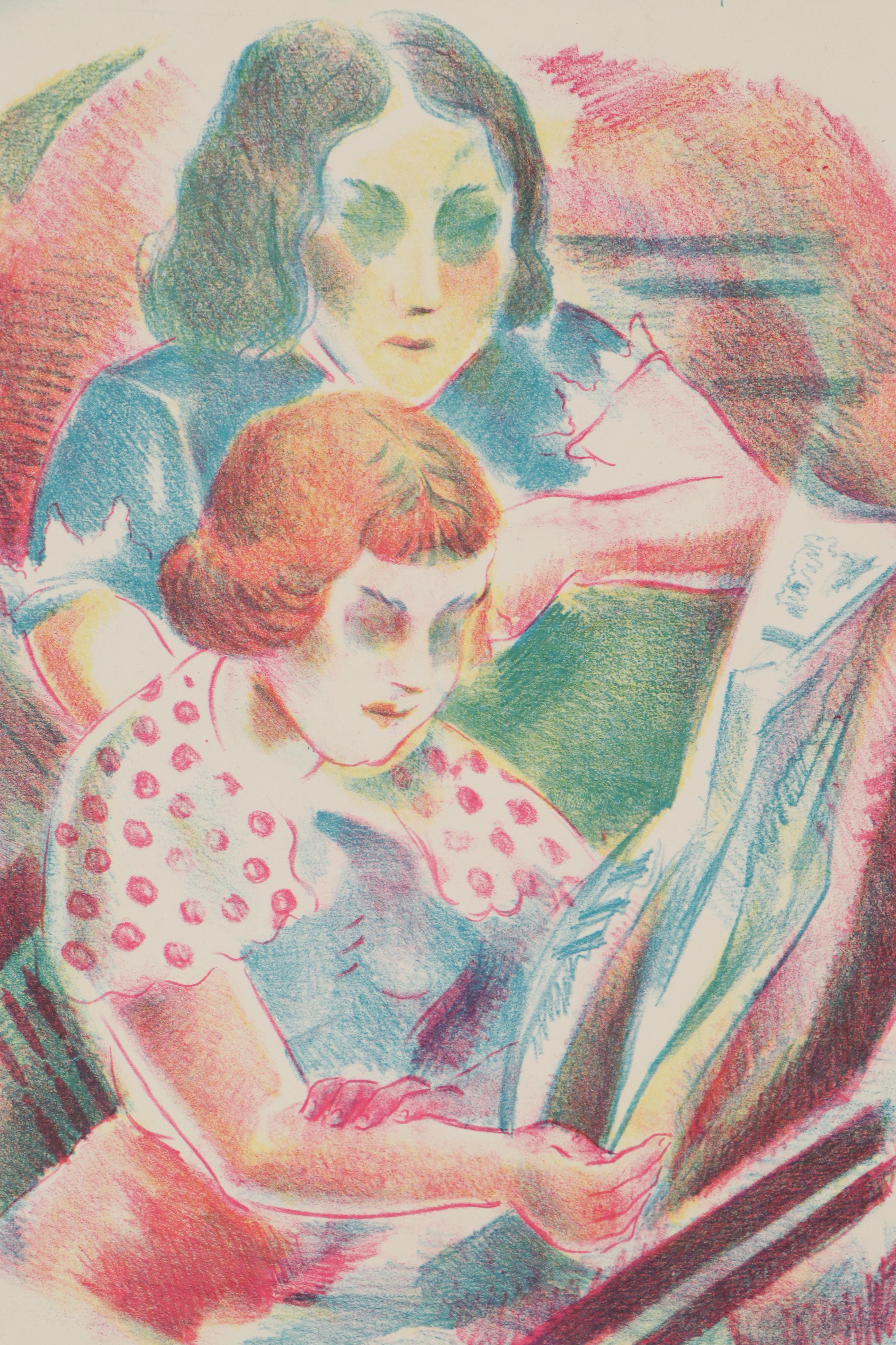 Arthur Helwig Color Lithograph "Evening News," Mid-20th Century