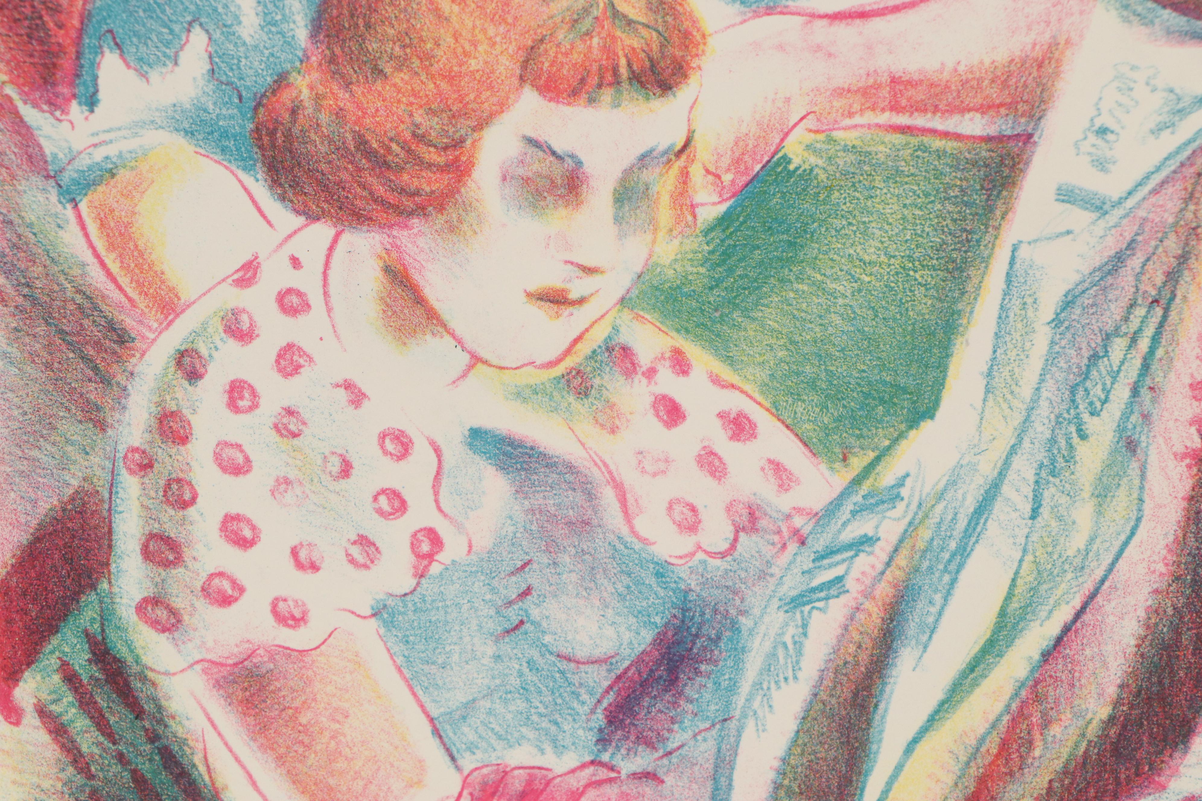 Arthur Helwig Color Lithograph "Evening News," Mid-20th Century