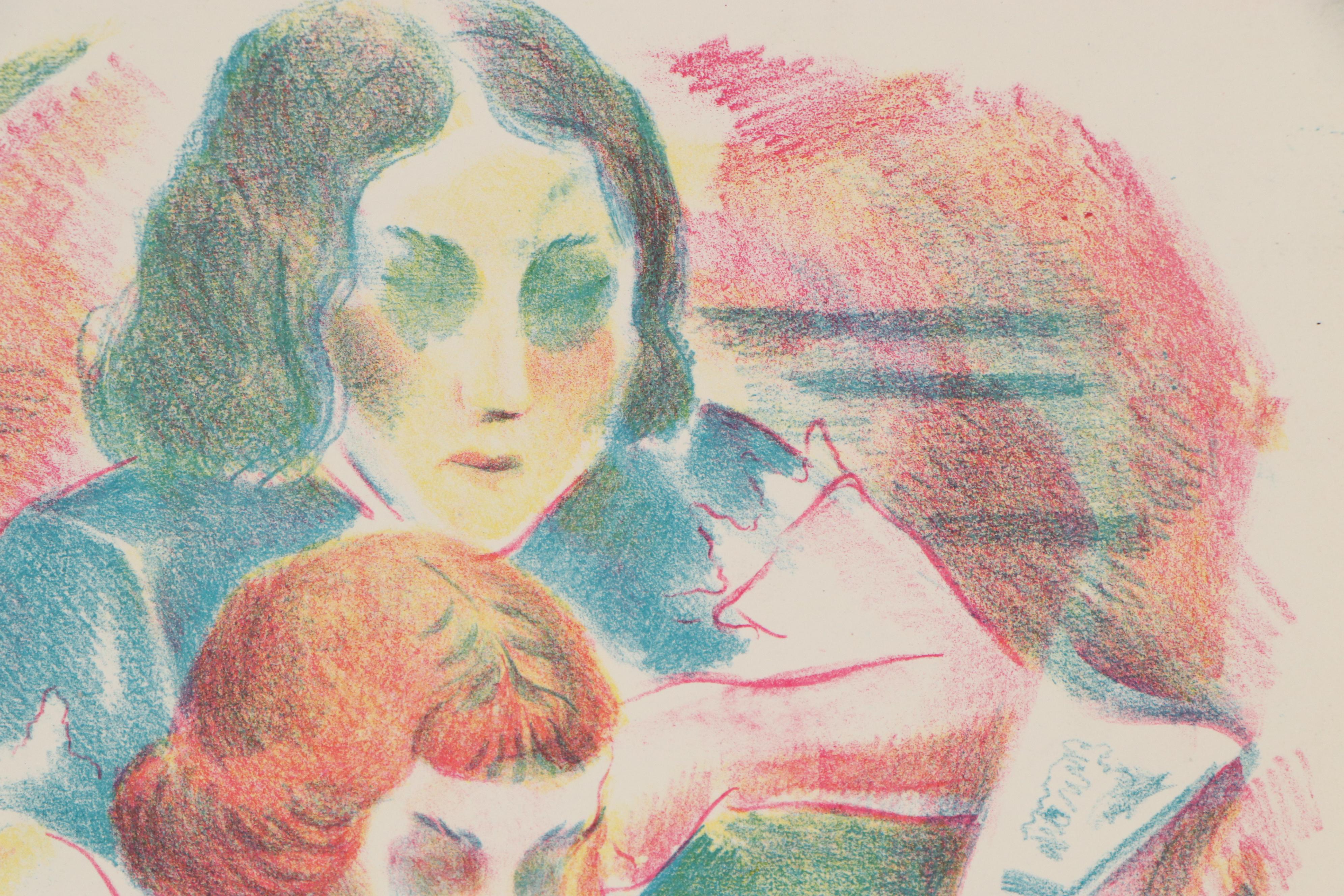 Arthur Helwig Color Lithograph "Evening News," Mid-20th Century