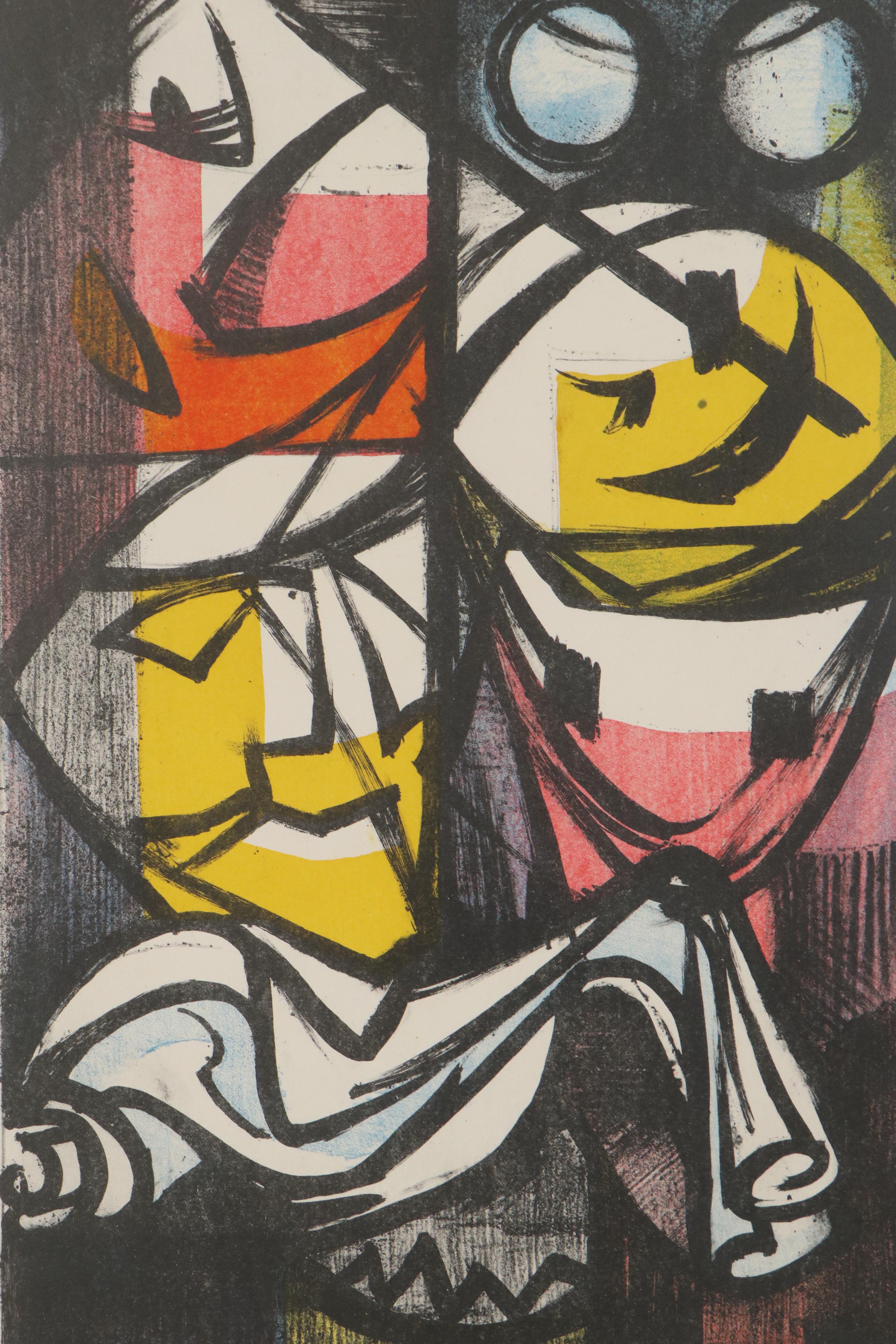 Arthur Helwig Color Lithograph "Masks," Mid-20th Century