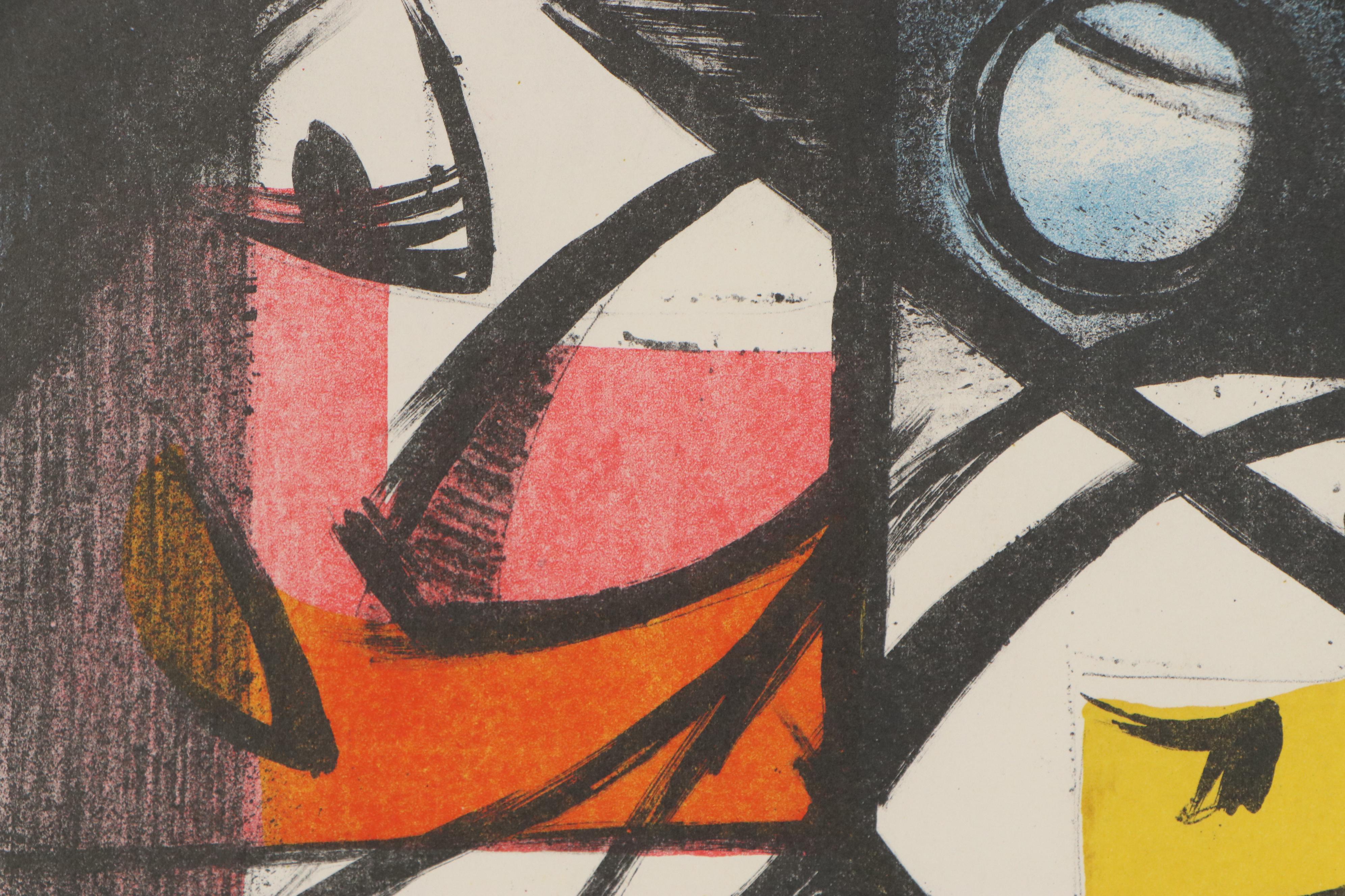 Arthur Helwig Color Lithograph "Masks," Mid-20th Century