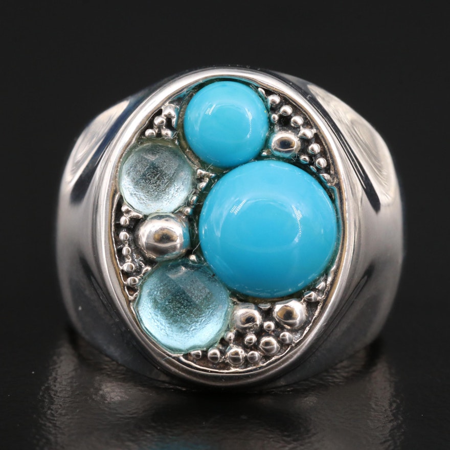 Michael Dawkins Turquoise and Topaz Ring with Granulation