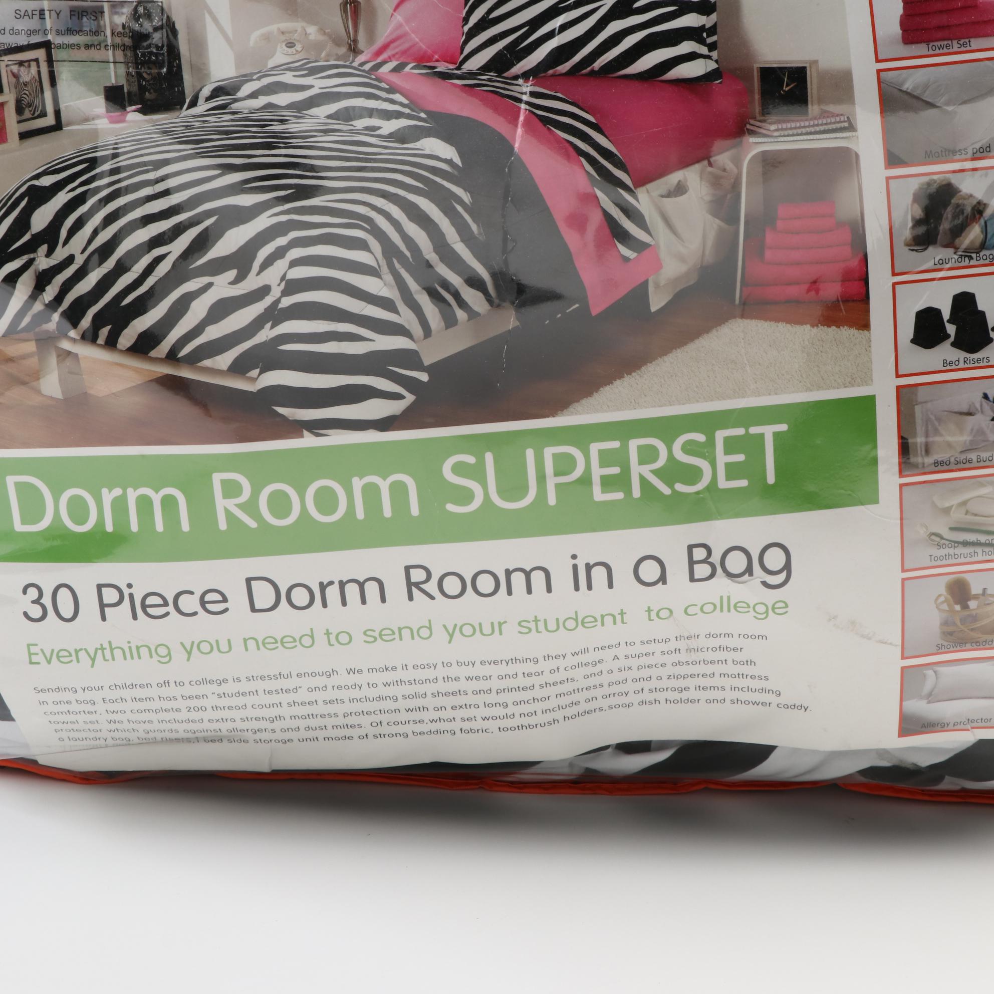 Rainbow Linens Zebra Stripe and Pink Dorm Room Set