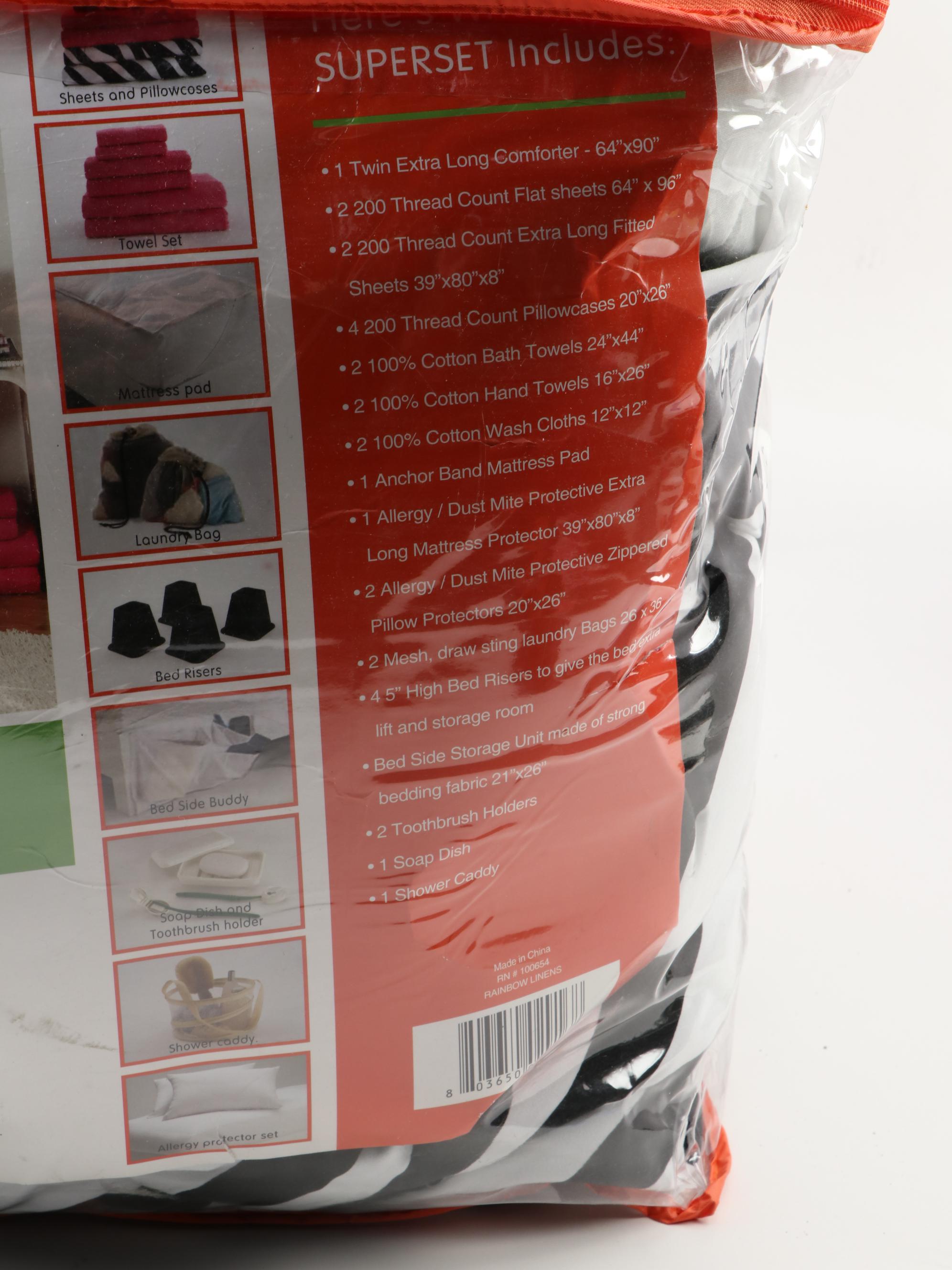 Rainbow Linens Zebra Stripe and Pink Dorm Room Set