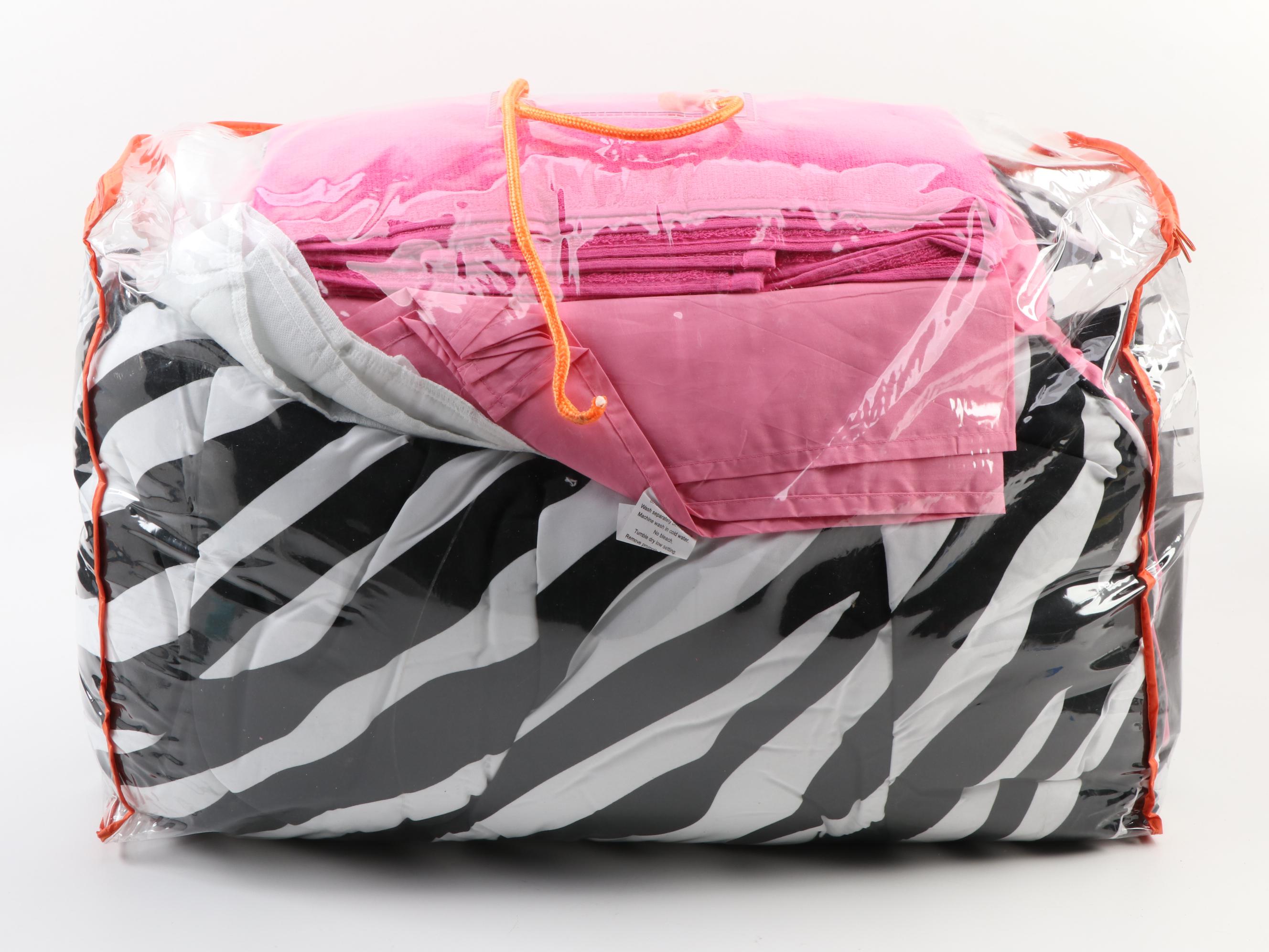 Rainbow Linens Zebra Stripe and Pink Dorm Room Set