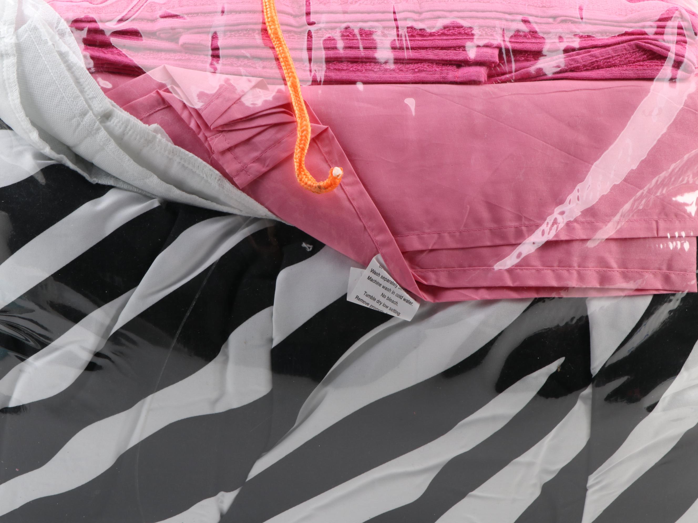 Rainbow Linens Zebra Stripe and Pink Dorm Room Set