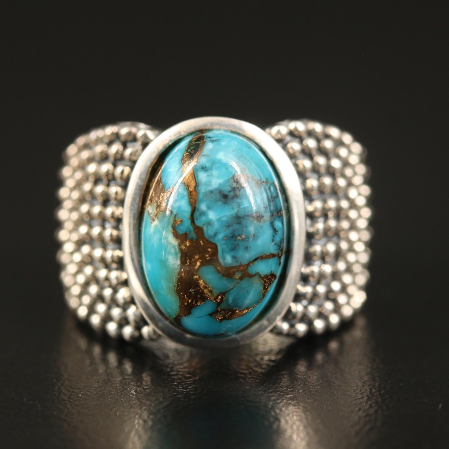 Michael Dawkins Sterling Turquoise Ring with Bead Shoulders