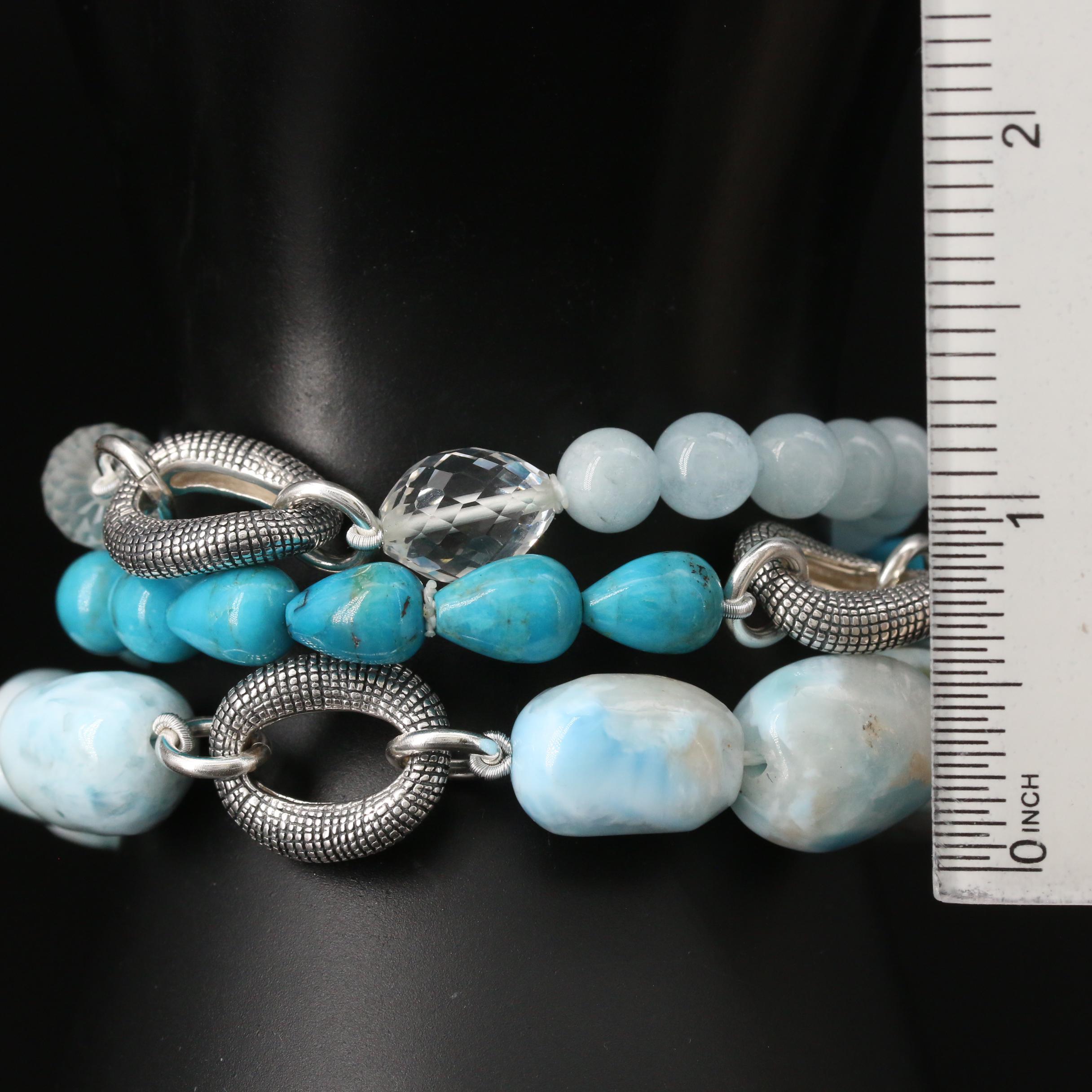 Michael Dawkins Sterling Turquoise and Gemstone Triple Row Bracelet