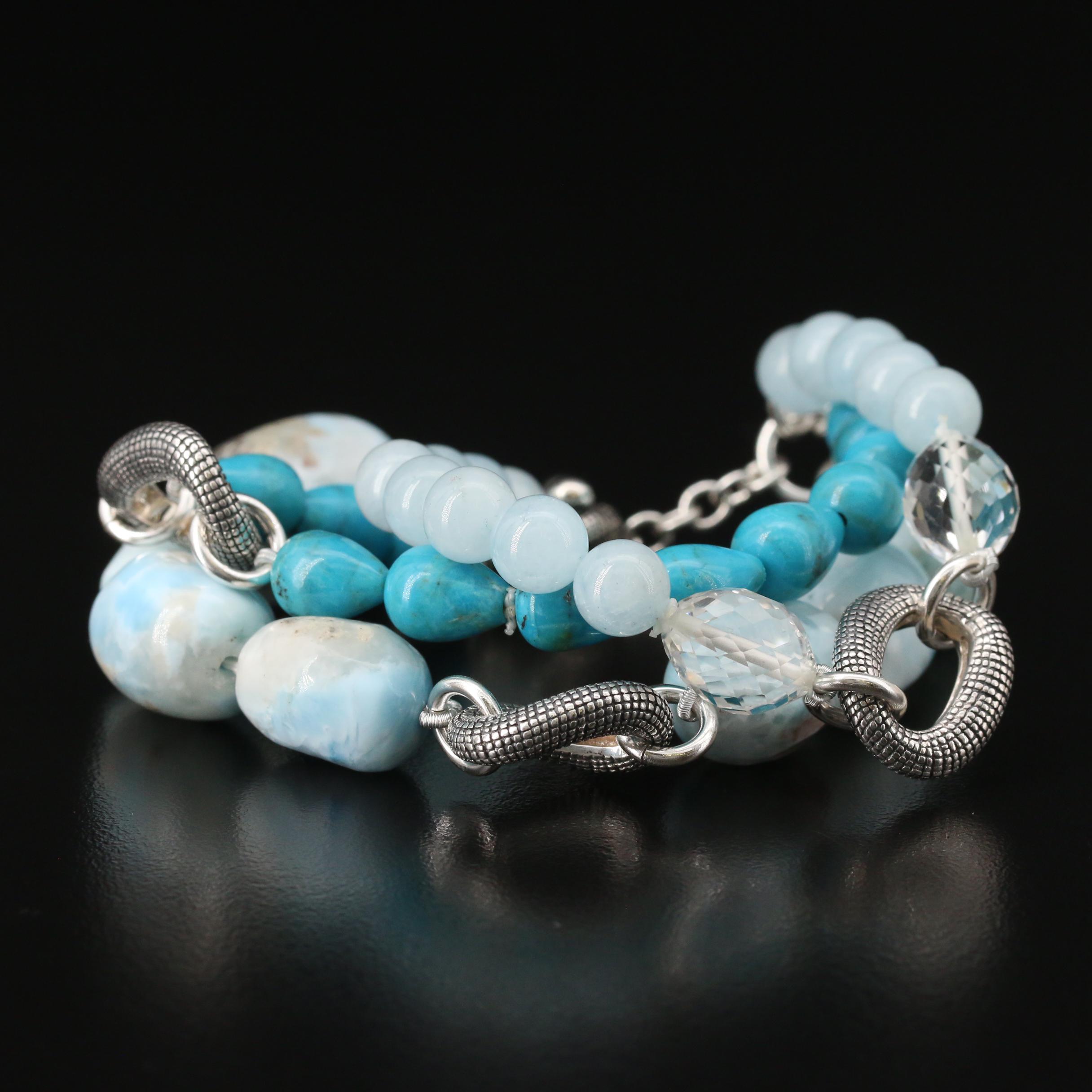Michael Dawkins Sterling Turquoise and Gemstone Triple Row Bracelet