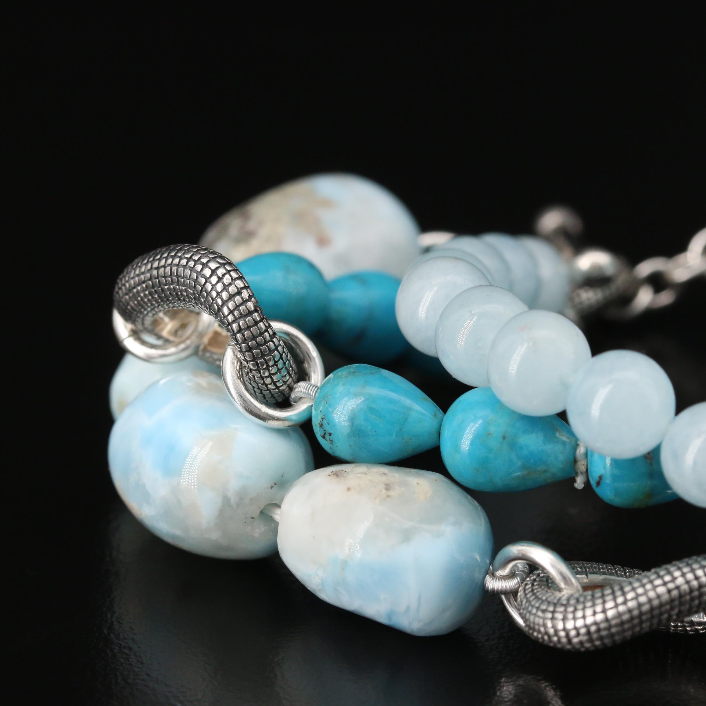 Michael Dawkins Sterling Turquoise and Gemstone Triple Row Bracelet